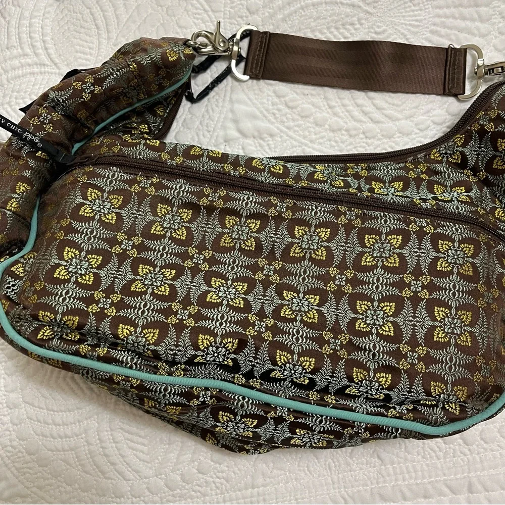 PETUNIA PICKLE BOTTOM Touring Tote Teal Brown Gold Brocade Accessories Included